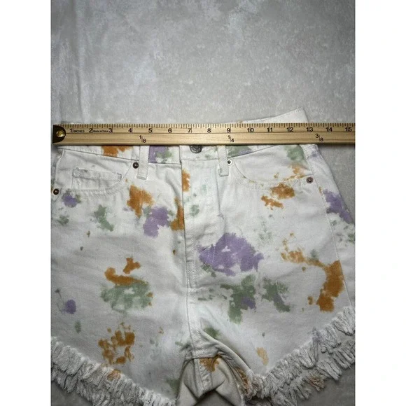 Wild Fable Women Shorts-00 White MultiColor Splatter Pattern Highest Rise Jean - Picture 6 of 9